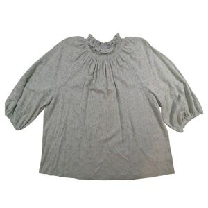 W5 Lace Blouse – L Green Mock Neck Puff Sleeve Cottagecore Top